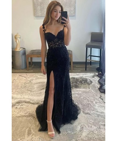 Mermaid Lace Prom Dresses for Women Spaghetti Strap Corset Formal Evening Party Dress with Slit Purple $34.00 Dresses