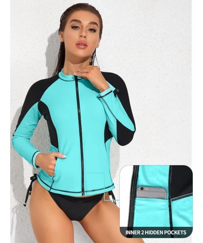 Rash Guard for Women Long Sleeve Swimsuits Zipper Front Printed Swim Shirt Uv Protection UPF 50 Aqua/Black $21.27 Swimsuits