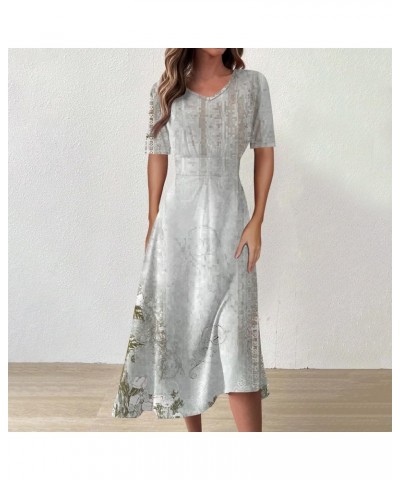 Women's Summer Bodycon Maxi Casual Fashion Line Print V-Neck Short Sleeve Waist Long Swing Dress 05-white $10.12 Others