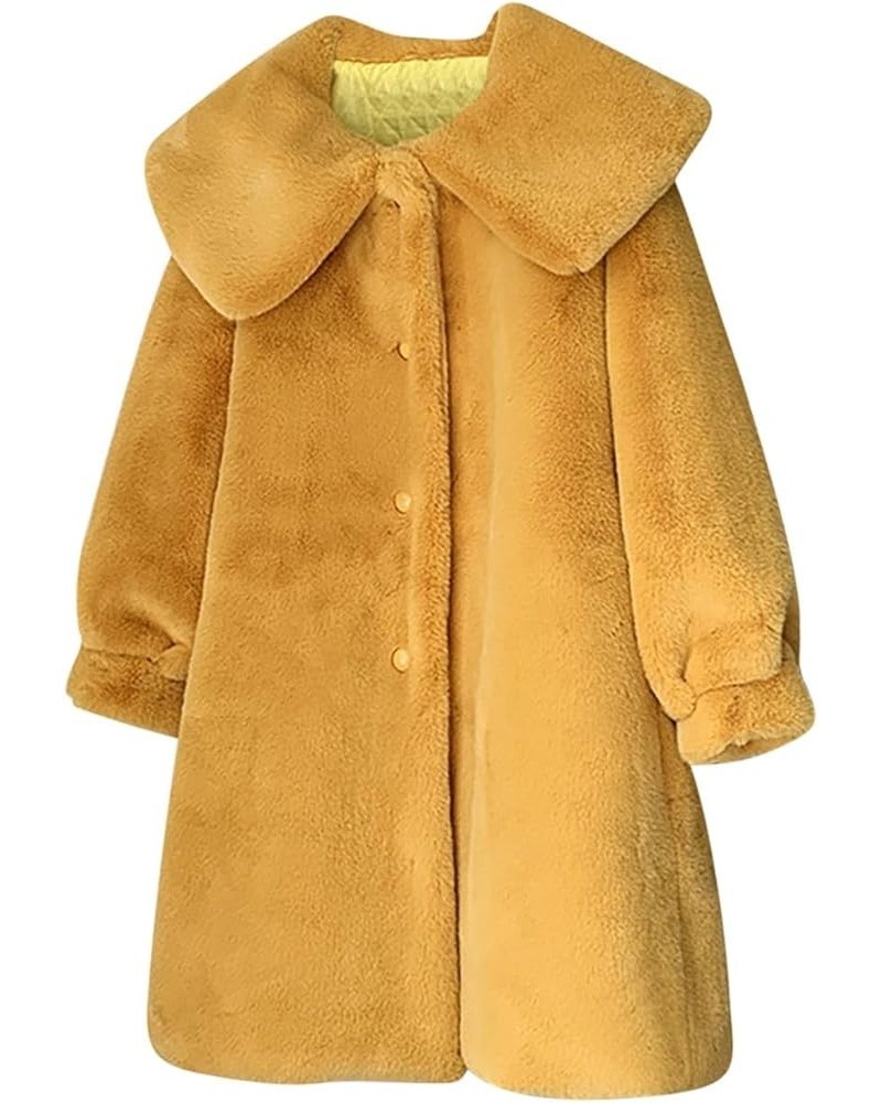 Womens Winter Faux Fur Open Front Cardigan Maxi-Length Soft Fuzzy Lapel Overcoat Warm Heavyweight Outerwear 03 yellow $20.25 ...