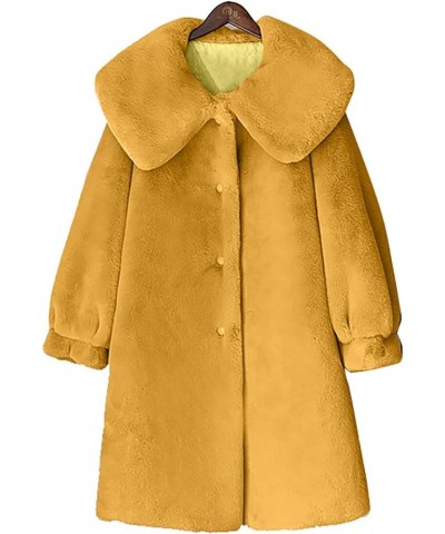 Womens Winter Faux Fur Open Front Cardigan Maxi-Length Soft Fuzzy Lapel Overcoat Warm Heavyweight Outerwear 03 yellow $20.25 ...