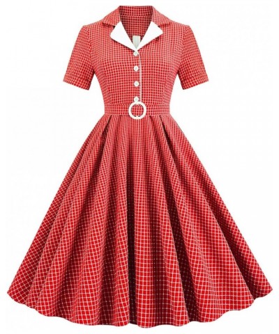 Women Notch Lapel Vintage V-Neck Cocktail Swing Dress 50s 60s Button up 1950s Rockabilly Prom Midi Evening Dress with Pockets...