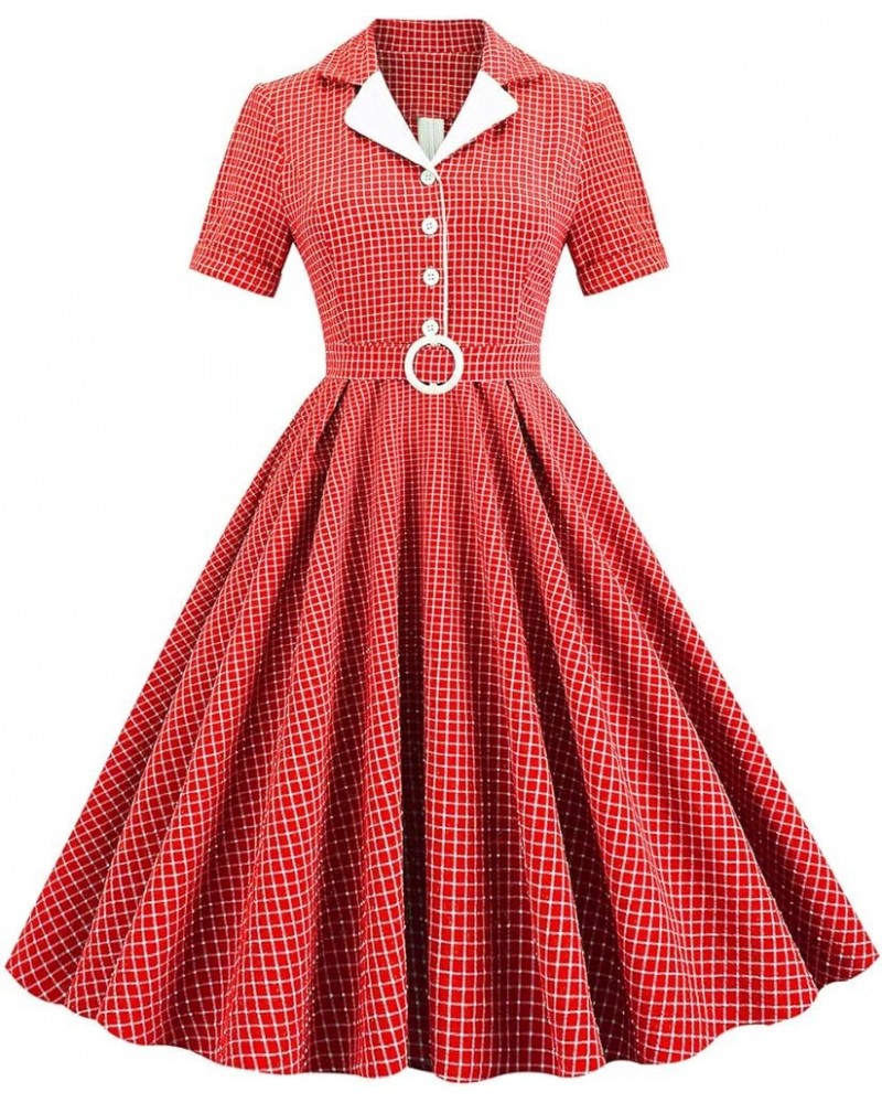 Women Notch Lapel Vintage V-Neck Cocktail Swing Dress 50s 60s Button up 1950s Rockabilly Prom Midi Evening Dress with Pockets...