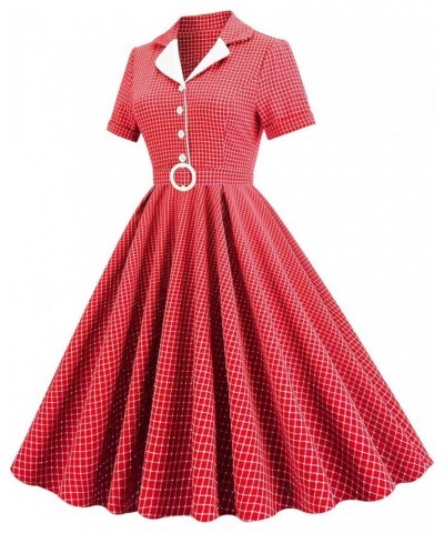 Women Notch Lapel Vintage V-Neck Cocktail Swing Dress 50s 60s Button up 1950s Rockabilly Prom Midi Evening Dress with Pockets...