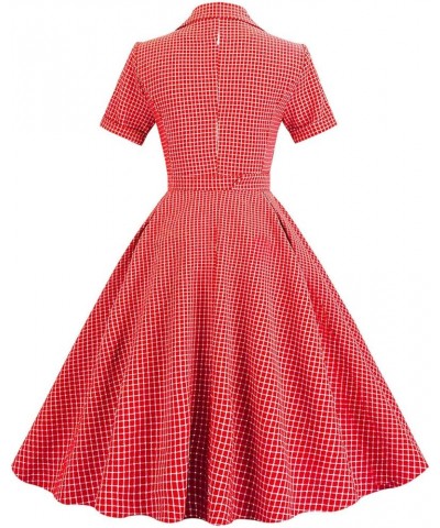 Women Notch Lapel Vintage V-Neck Cocktail Swing Dress 50s 60s Button up 1950s Rockabilly Prom Midi Evening Dress with Pockets...