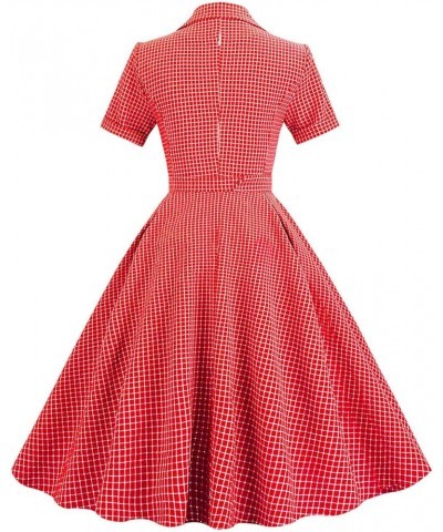 Women Notch Lapel Vintage V-Neck Cocktail Swing Dress 50s 60s Button up 1950s Rockabilly Prom Midi Evening Dress with Pockets...