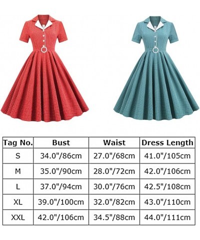 Women Notch Lapel Vintage V-Neck Cocktail Swing Dress 50s 60s Button up 1950s Rockabilly Prom Midi Evening Dress with Pockets...