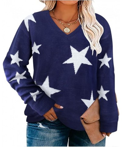 Plus Size Sweaters for Women Sexy Off Shoulder Pullover Crew Neck V Neck Hollow Out Long Sleeve Knitted Tops E671-blue Star $...