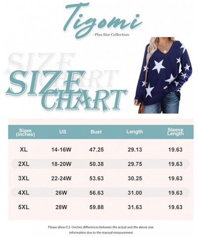 Plus Size Sweaters for Women Sexy Off Shoulder Pullover Crew Neck V Neck Hollow Out Long Sleeve Knitted Tops E671-blue Star $...