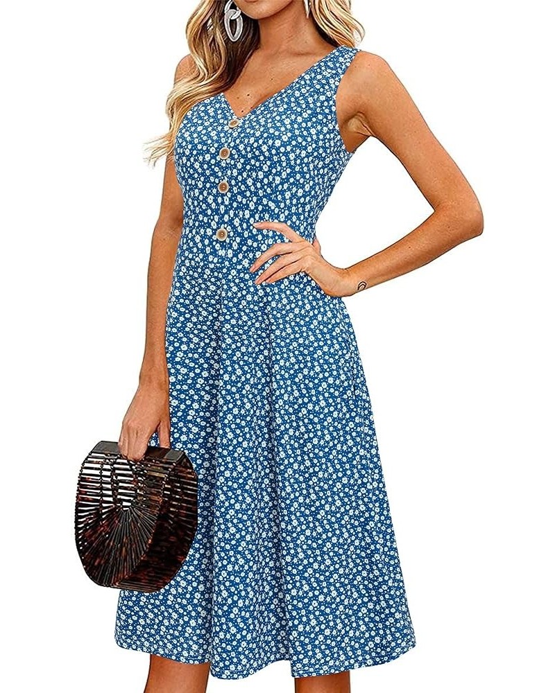 Women's 2024 Sundresses Casual Summer Tank Dress V Neck Sleeveless Button Down Midi Floral Beach Dress with Pockets Floral R ...