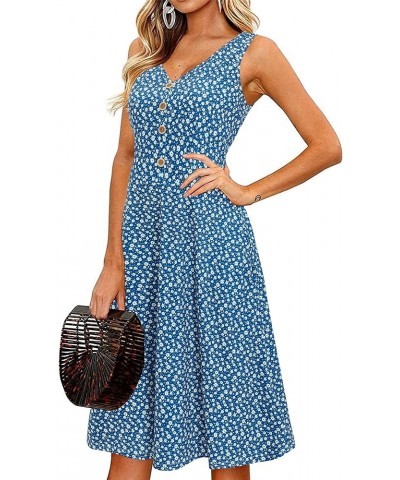 Women's 2024 Sundresses Casual Summer Tank Dress V Neck Sleeveless Button Down Midi Floral Beach Dress with Pockets Floral R ...