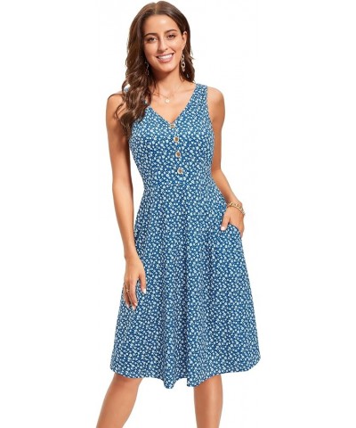 Women's 2024 Sundresses Casual Summer Tank Dress V Neck Sleeveless Button Down Midi Floral Beach Dress with Pockets Floral R ...