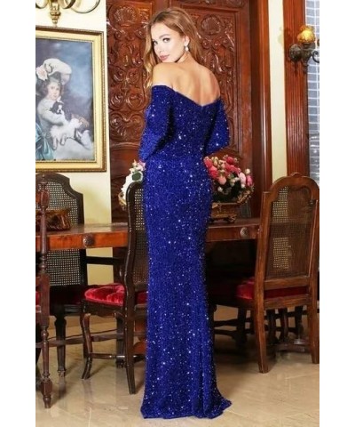 Sparkly Sequin Mermaid Prom Dresses for Women with Slit Long Sleeve Evening Party Gowns 2024 BF01 B-royal Blue $31.24 Dresses