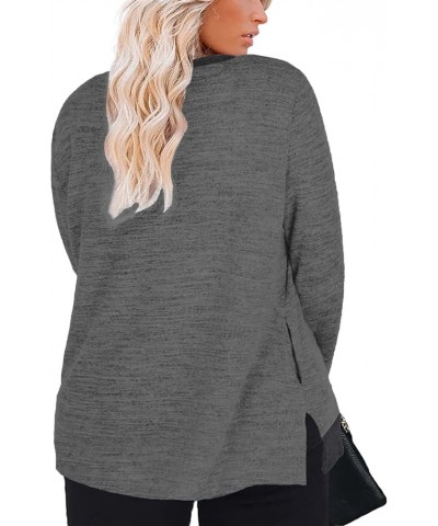 Womens-Plus-Size-Sweatshirts Long Sleeve Tops Side Split Tunics with Pockets Dark Grey $19.19 Tops