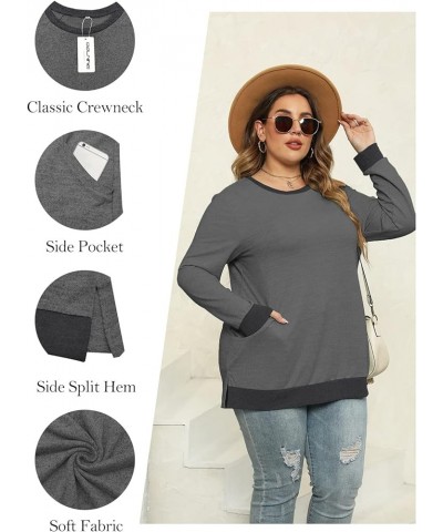 Womens-Plus-Size-Sweatshirts Long Sleeve Tops Side Split Tunics with Pockets Dark Grey $19.19 Tops