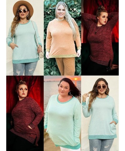 Womens-Plus-Size-Sweatshirts Long Sleeve Tops Side Split Tunics with Pockets Dark Grey $19.19 Tops