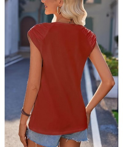 Tank Top for Women Square Neck Summer Tops Loose Fit Casual Solid Color Cap Sleeve Shirt Wine Red $11.00 Tops