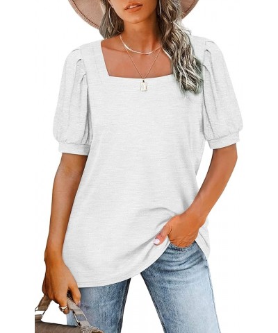 Womens Summer T Shirts Square Neck Puff Sleeve Tunic Tops Casual Blouse S-2XL 00-white $10.49 Tops