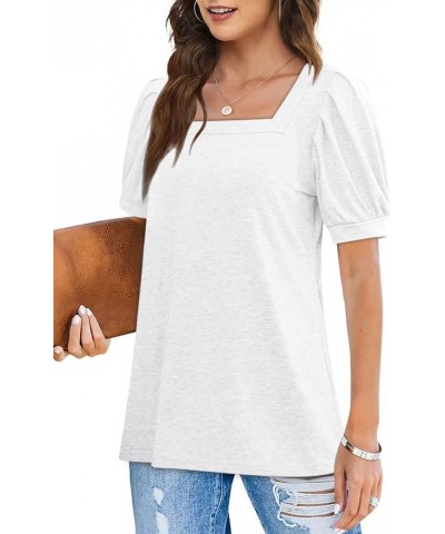 Womens Summer T Shirts Square Neck Puff Sleeve Tunic Tops Casual Blouse S-2XL 00-white $10.49 Tops