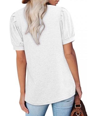 Womens Summer T Shirts Square Neck Puff Sleeve Tunic Tops Casual Blouse S-2XL 00-white $10.49 Tops