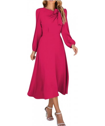 Linen Dress for Women 2023 Long Sleeve Casual Button Down Loose Fitted Maxi Dress with Pockets D-hot Pink $10.75 Dresses