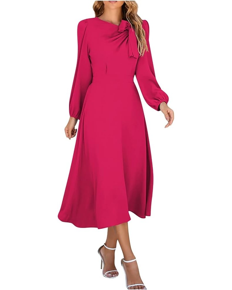 Linen Dress for Women 2023 Long Sleeve Casual Button Down Loose Fitted Maxi Dress with Pockets D-hot Pink $10.75 Dresses