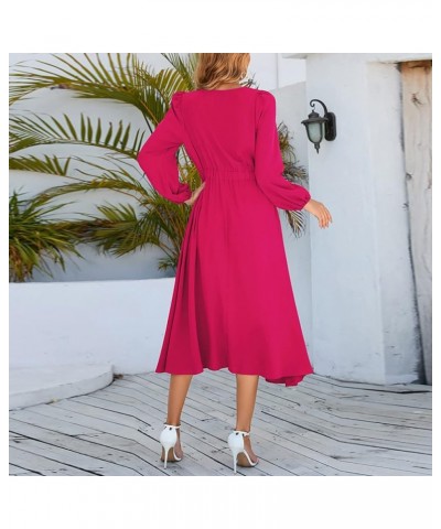 Linen Dress for Women 2023 Long Sleeve Casual Button Down Loose Fitted Maxi Dress with Pockets D-hot Pink $10.75 Dresses