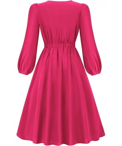 Linen Dress for Women 2023 Long Sleeve Casual Button Down Loose Fitted Maxi Dress with Pockets D-hot Pink $10.75 Dresses