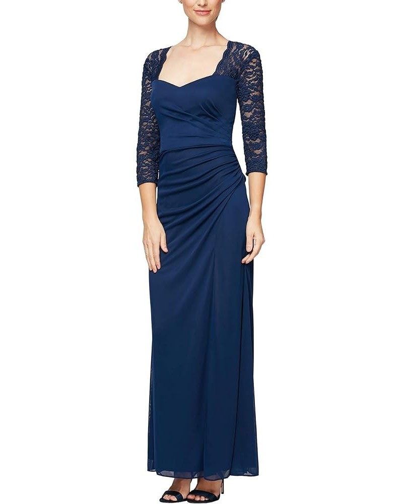 Womens Long A-Line Sweetheart Neck Dress (Petite and Regular Sizes) Navy Lace $28.79 Dresses