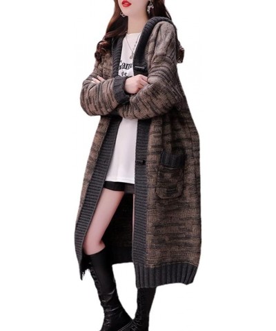 Women's Cardigan Women's Hooded Long Knee Coat Women's Autumn and Winter Knitwear Women's Loose Coat Black $34.12 Sweaters