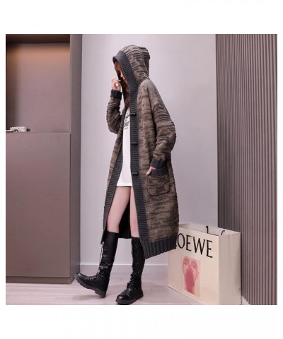 Women's Cardigan Women's Hooded Long Knee Coat Women's Autumn and Winter Knitwear Women's Loose Coat Black $34.12 Sweaters