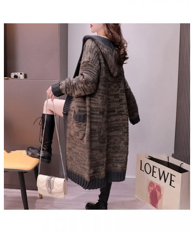 Women's Cardigan Women's Hooded Long Knee Coat Women's Autumn and Winter Knitwear Women's Loose Coat Black $34.12 Sweaters