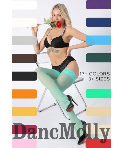 Silky Thigh High Stockings, with 17+ Colors Sheer Silicone Lace Top Pantyhose for Women, 1-3 Pair Light Green 1 Pair $10.39 S...