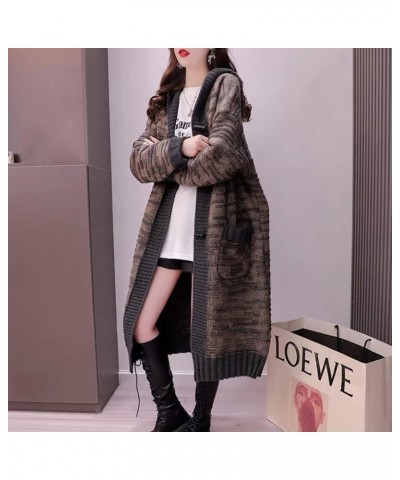 Women's Cardigan Women's Hooded Long Knee Coat Women's Autumn and Winter Knitwear Women's Loose Coat Black $34.12 Sweaters