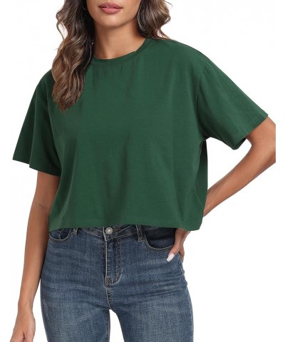 Women's Oversized Workout Cropped T Shirts Crew Neck Short Sleeve Casual Loose Summer Crop Tee Tops Cotton Dark Green $10.80 ...