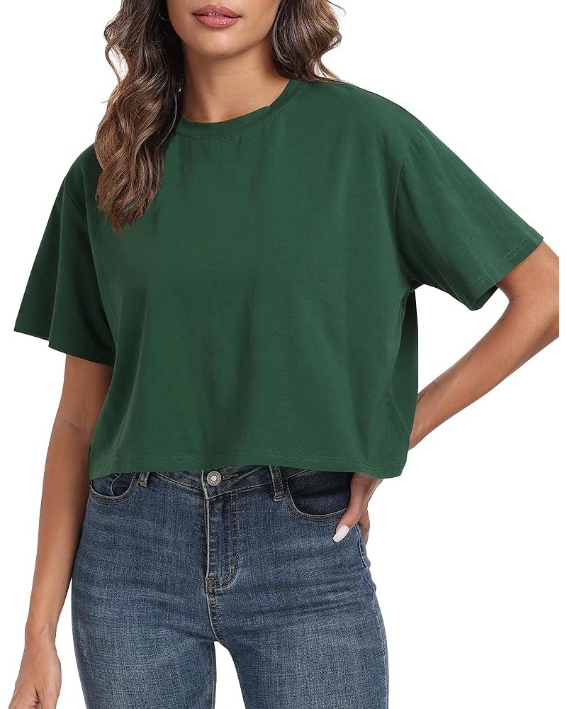 Women's Oversized Workout Cropped T Shirts Crew Neck Short Sleeve Casual Loose Summer Crop Tee Tops Cotton Dark Green $10.80 ...