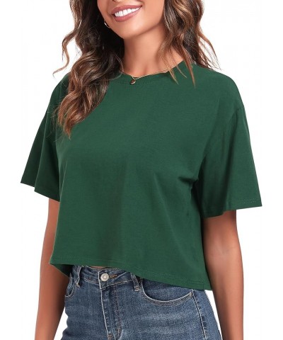 Women's Oversized Workout Cropped T Shirts Crew Neck Short Sleeve Casual Loose Summer Crop Tee Tops Cotton Dark Green $10.80 ...