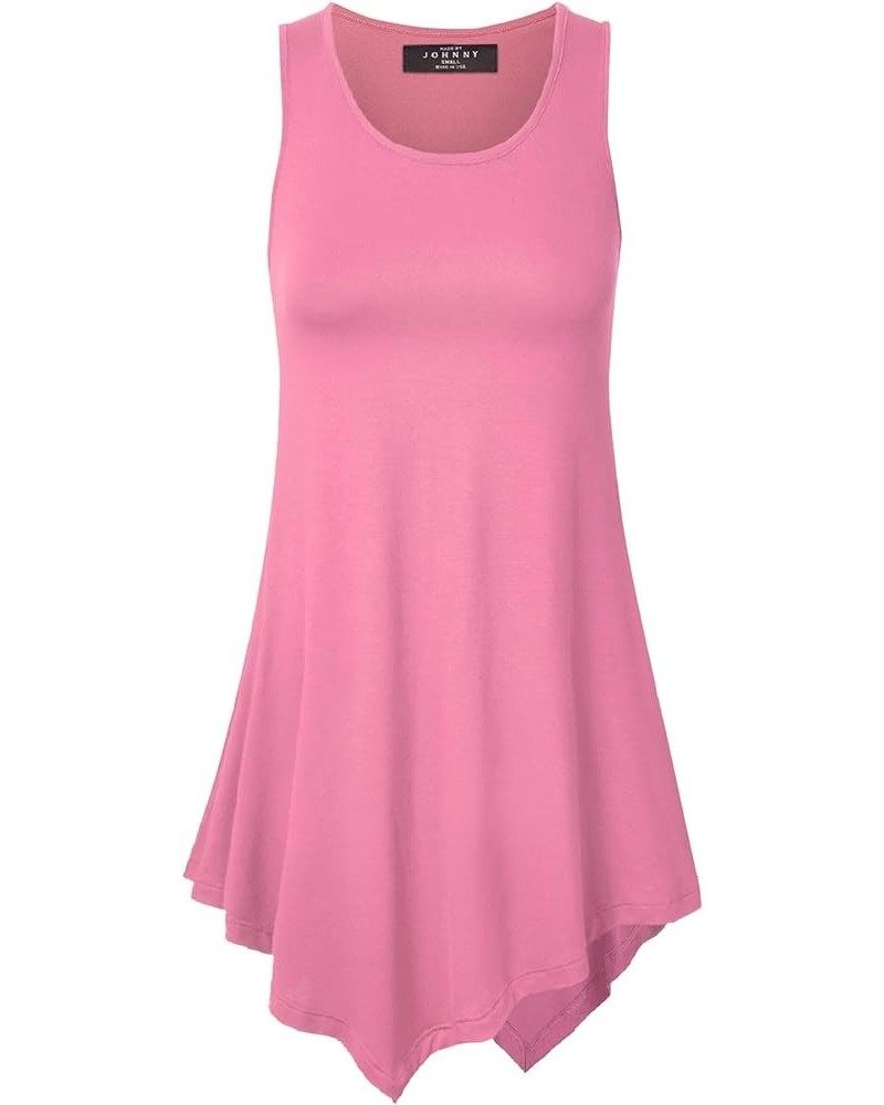 Women's Sleeveless Comfy Tunic Tank Top with Various Hem - Plus Size Wt671_pink $11.85 Tops