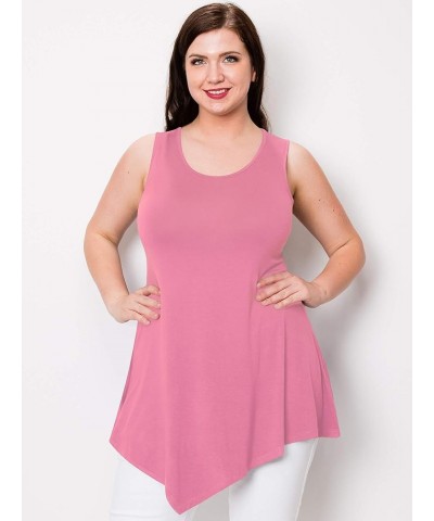 Women's Sleeveless Comfy Tunic Tank Top with Various Hem - Plus Size Wt671_pink $11.85 Tops