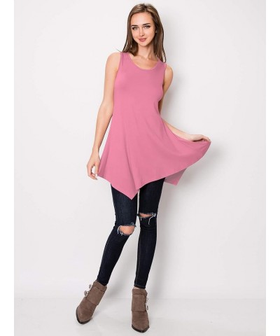 Women's Sleeveless Comfy Tunic Tank Top with Various Hem - Plus Size Wt671_pink $11.85 Tops