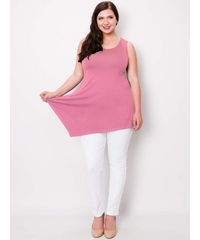 Women's Sleeveless Comfy Tunic Tank Top with Various Hem - Plus Size Wt671_pink $11.85 Tops