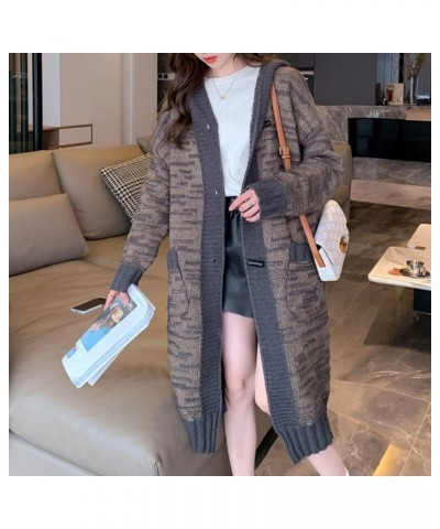 Women's Cardigan Women's Hooded Long Knee Coat Women's Autumn and Winter Knitwear Women's Loose Coat Black $34.12 Sweaters