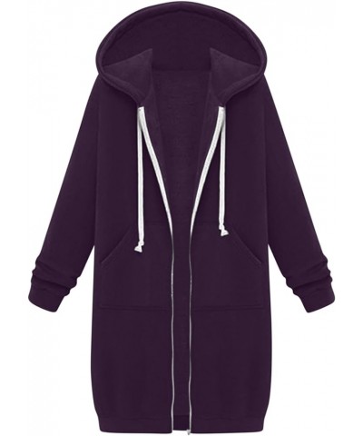 Zip Up Hoodies for Women Oversized Lightweight Long Sleeve Drawstring Full Zip Hooded Jacket Plus Size Outwear Coat 05▶purple...