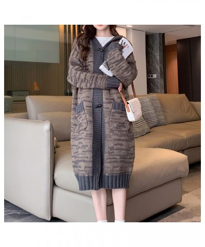 Women's Cardigan Women's Hooded Long Knee Coat Women's Autumn and Winter Knitwear Women's Loose Coat Black $34.12 Sweaters