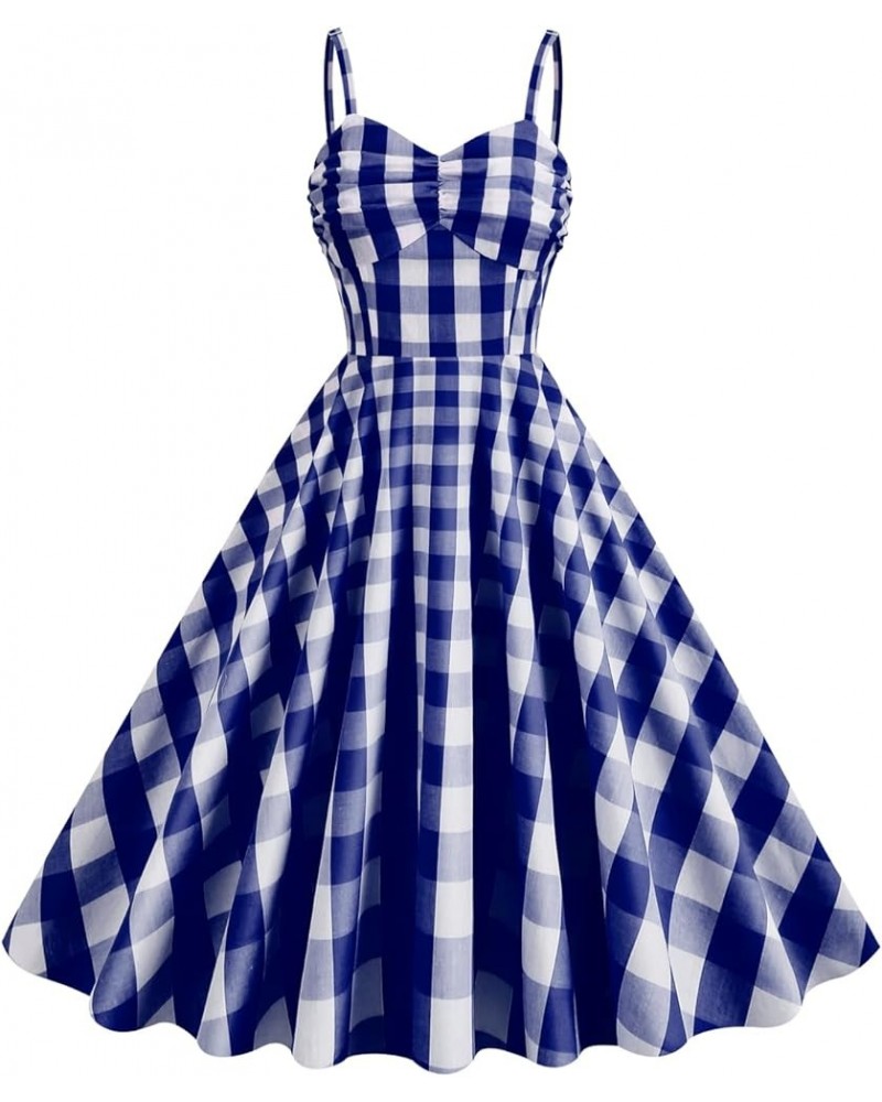 Women's Vintage Plaid Dress Spaghetti Strap Gingham A-line Swing Cocktail Party Dresses Blue-spaghetti Straps $15.15 Dresses