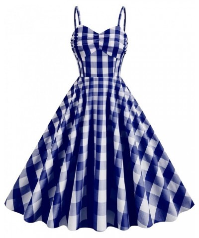 Women's Vintage Plaid Dress Spaghetti Strap Gingham A-line Swing Cocktail Party Dresses Blue-spaghetti Straps $15.15 Dresses