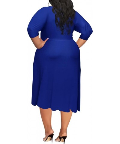 Plus Size Dress for Women - 3/4 Sleeve V-Neck Maxi Dress for Women with Belt and Pockets （2XL-6XL 8830-deep Blue $22.94 Dresses