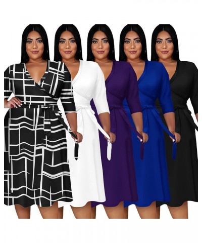 Plus Size Dress for Women - 3/4 Sleeve V-Neck Maxi Dress for Women with Belt and Pockets （2XL-6XL 8830-deep Blue $22.94 Dresses