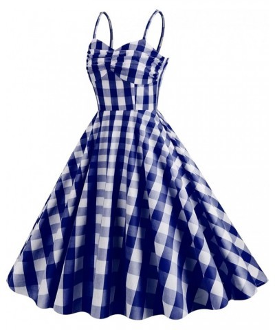 Women's Vintage Plaid Dress Spaghetti Strap Gingham A-line Swing Cocktail Party Dresses Blue-spaghetti Straps $15.15 Dresses