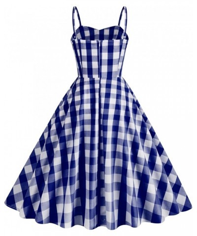 Women's Vintage Plaid Dress Spaghetti Strap Gingham A-line Swing Cocktail Party Dresses Blue-spaghetti Straps $15.15 Dresses